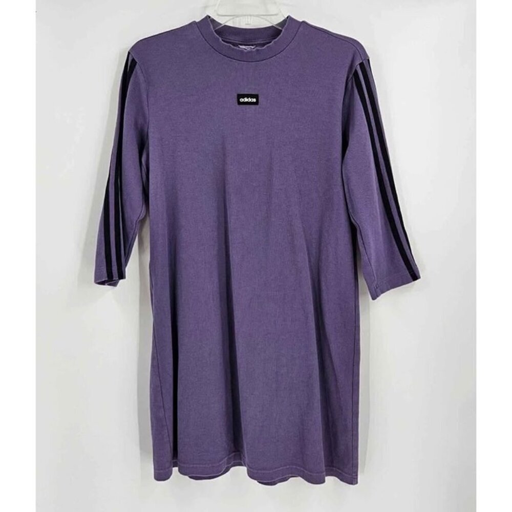 Adidas Moment Athletic 3 Stripe Dress Purple Black Sz M Ribbed